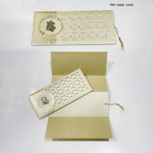 Textured Beige & Gold Wedding Card with Metallic Ganesha – PRT 13520